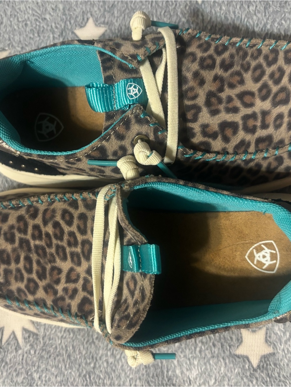 Ariat Leopard Print Moccasin with Teal Trim